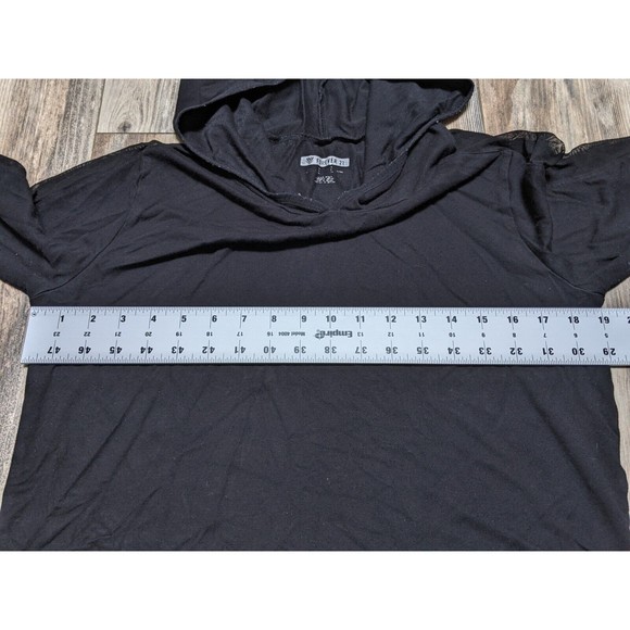 FOREVER 21 Cropped Hooded Sweatshirt Women's Size M BLACK STRETCH Hoodie - Picture 7 of 13